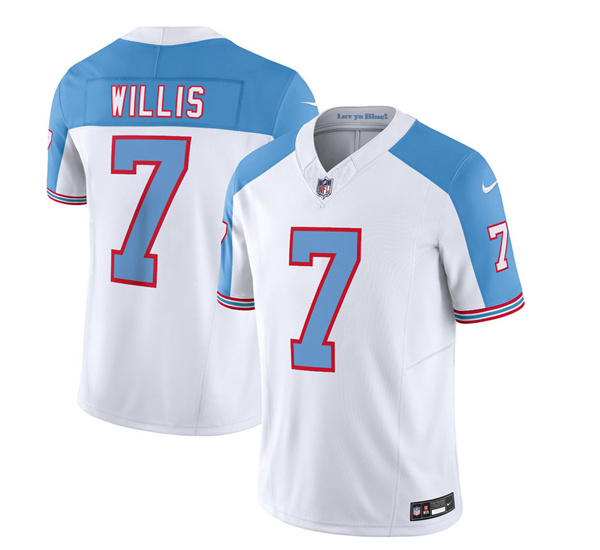 Men's Tennessee Titans #7 Malik Willis White/Blue 2023 F.U.S.E. Vapor Limited Throwback Football Stitched Jersey